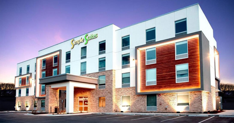 Front exterior view of Simple Suites Boise with modern architecture and welcoming entryway.